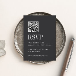 Cartão De Informações RSVP de Código QR de Casamento Preto e Branco Mode