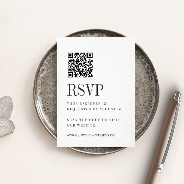 Cartão De Informações RSVP de Código QR de Casamento Preto e Branco Mode (Criador carregado)