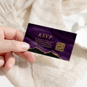 Cartão De Informações RSVP de Código QR de Casamento Preto e Roxo