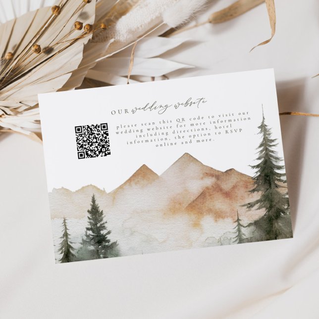 Cartão De Informações RSVP de Código QR de Casamento Rustic Mountain (Criador carregado)