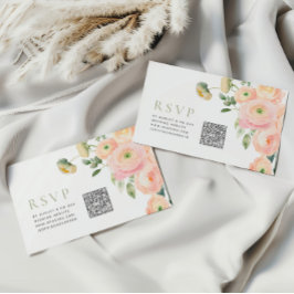 Cartão De Informações RSVP de Código QR de Casamento Verde Elegante Blus