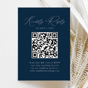 Cartão De Informações RSVP de Código QR do Marinho Elegance Moderno