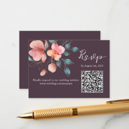 Cartão De Informações RSVP de Código QR Floral Dourado e Rosa Moderno El