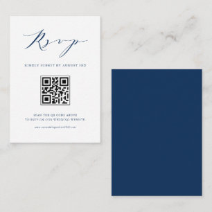 Cartão De Informações RSVP de Código QR Preto de Script Minimístico Azul
