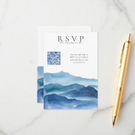 Cartão De Informações RSVP de Cor Azul Moderna com Casamento de Código Q