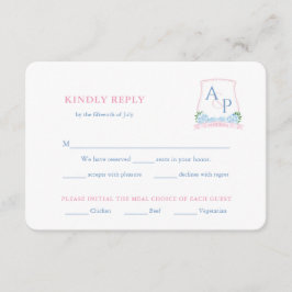 Cartão De Informações RSVP de Escolha de Refeição de Casamento Azul-Pink
