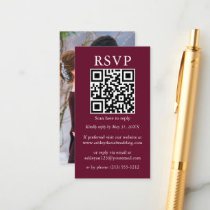 Cartão De Informações RSVP de Fotografia de QR Foto Burgundy de Casament