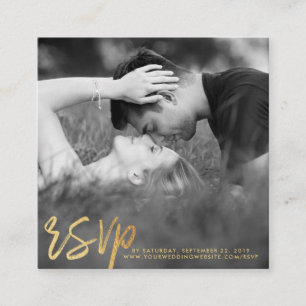 Cartão De Informações RSVP de Fotografia do Script Gold Foil do Elegante