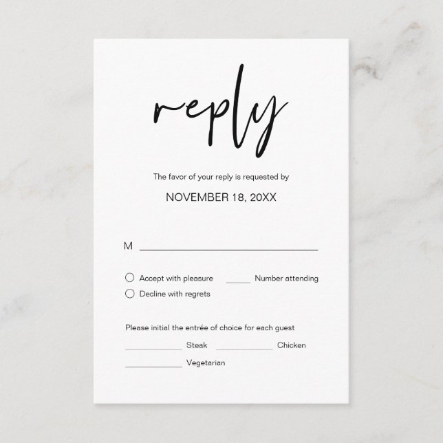 Cartão De Informações RSVP de Janto de casamento, com opções de refeição (Frente)