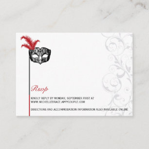 Cartão De Informações RSVP de Mascarada de Preto Vermelho Elegante