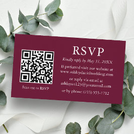 Cartão De Informações RSVP de QR de Casamento Minimalista Burgundy