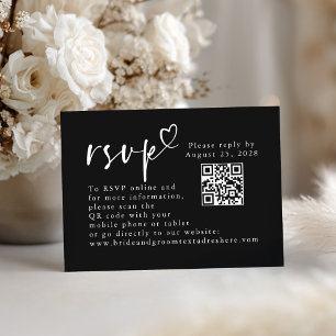 Cartão De Informações RSVP de QR de Casamento Minimalista Moderno Preto 