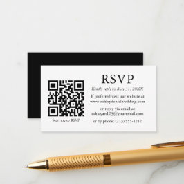 Cartão De Informações RSVP de QR preto branco de casamento simples minim