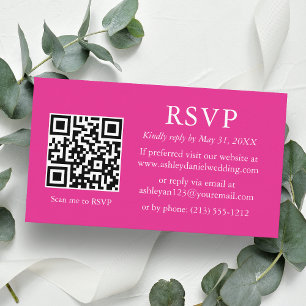 Cartão De Informações RSVP de QR Rosa Quente de Casamento Minimalista