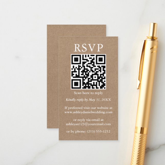 Cartão De Informações RSVP de QR Simple Kraft Simples de Casamento (Frente/Verso In Situ)