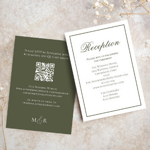 Cartão De Informações RSVP de Recepção de Caligrafia Verde Elegante