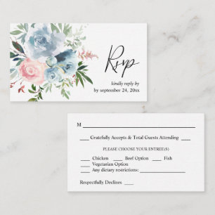 Cartão De Informações RSVP de Refeição 2SM Floral Floral Cor-de-Azul-Dus