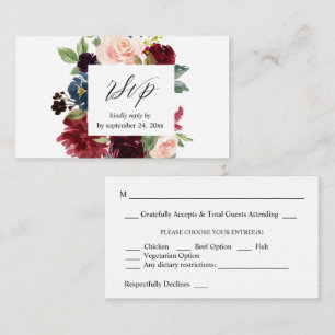 Cartão De Informações RSVP de Refeição 2SM Floral, Marinho e Rosa