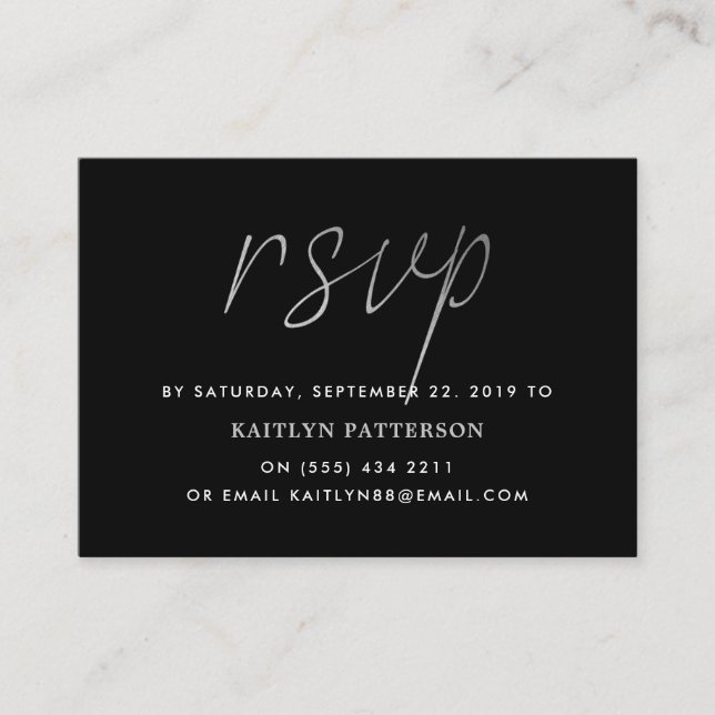 Cartão De Informações RSVP de Script de Foil do Modern Silver (Frente)