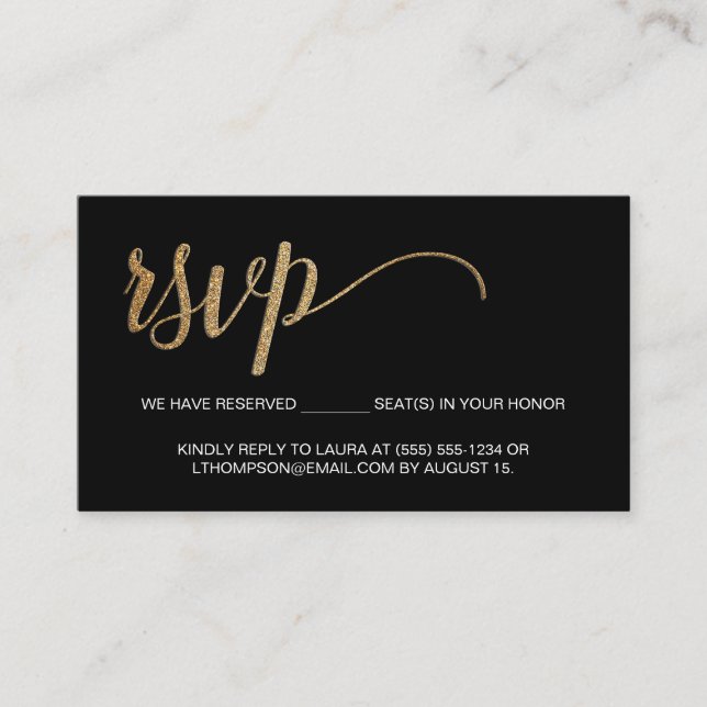 Cartão De Informações RSVP Dourado Preto sem endereçamento Seat Pequeno  (Frente)