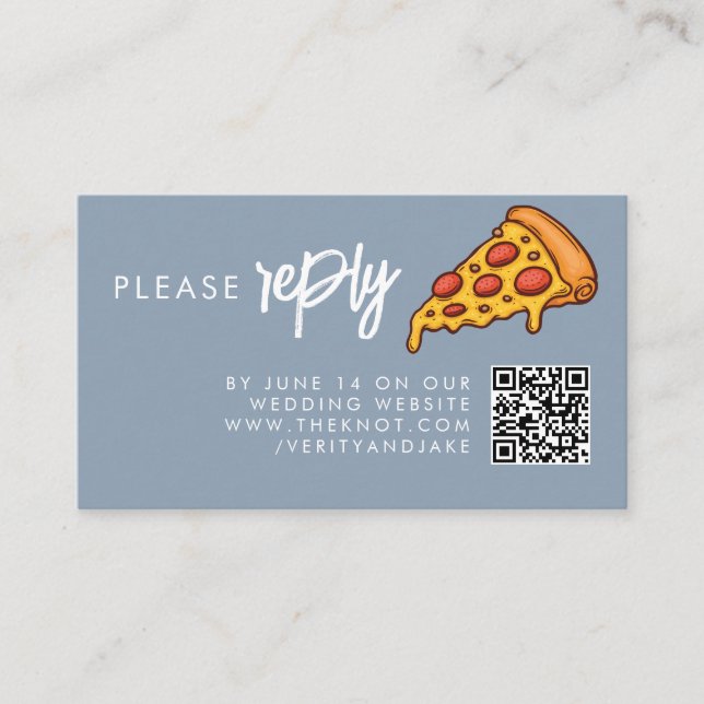 Cartão De Informações RSVP Dusty Blue PIZZA Casamento Moderno Minimalist (Frente)