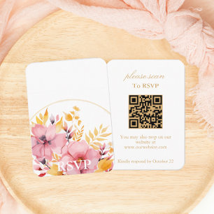 Cartão De Informações RSVP Floral de Boho Amarelo Dourado com código QR