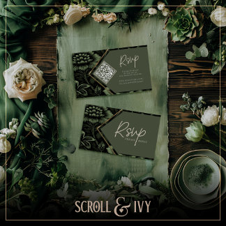 Cartão De Informações RSVP Floral de Quadro Verde Azul e Dourado