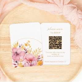 Cartão De Informações RSVP Floral Dourado Boho com código QR
