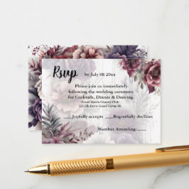 Cartão De Informações Rsvp floral Elegante, rosa e marrom