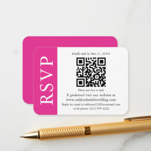 Cartão De Informações RSVP Hot Pink e Branco de Casamento QR Moderno