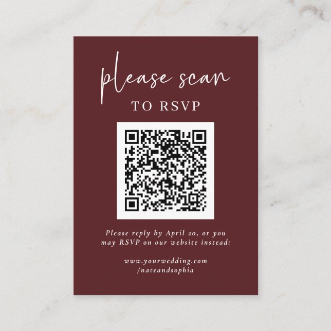 Cartão De Informações RSVP Moderno Simples com Código QR | Borgonha (Frente)
