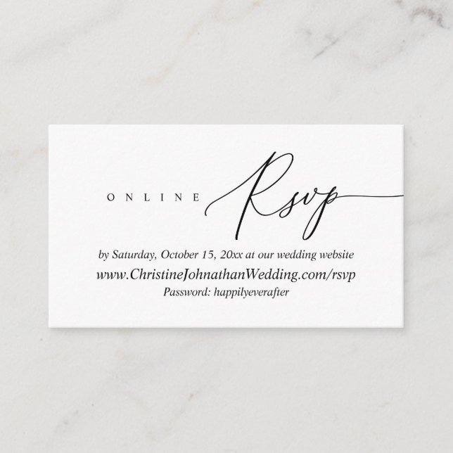 Cartão De Informações RSVP on-line, gabinete de script preto mínimo mode (Frente)