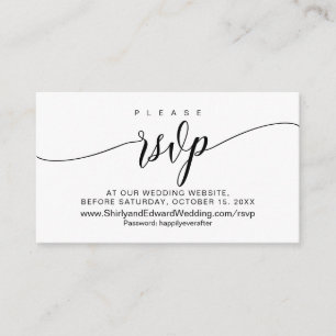 Cartão De Informações RSVP online de casamento, Caligrafia Negra Moderna