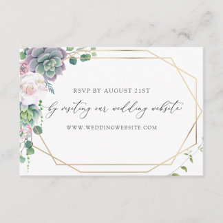Cartão De Informações RSVP Online de Casamento de Quadro Dourado Suculen