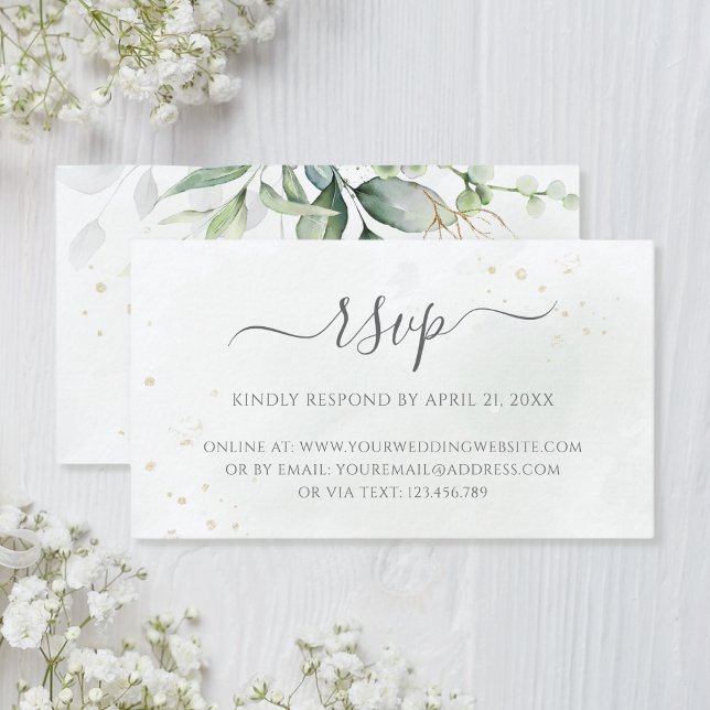 Cartão De Informações RSVP Online de Casamento Eucalyptus Greenery (Criador carregado)