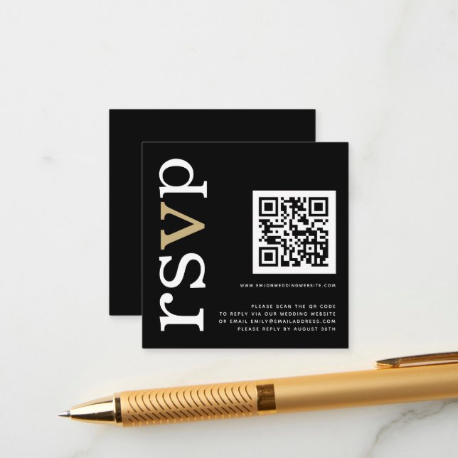 Cartão De Informações RSVP Online de Casamento Preto de Texto Branco Dou (Frente/Verso In Situ)