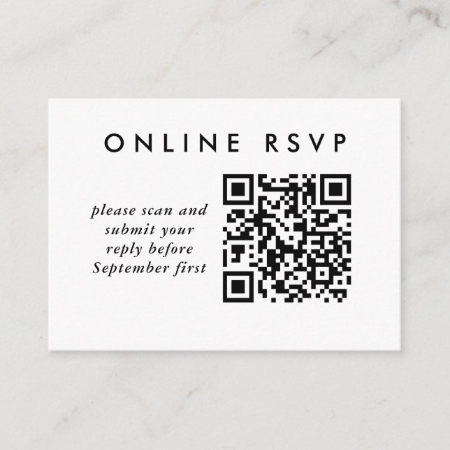 Cartão De Informações RSVP Online de Código QR de Casamento Simples (Frente)