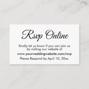 Cartão De Informações RSVP Online Elegante Simples de Casamento Preto e