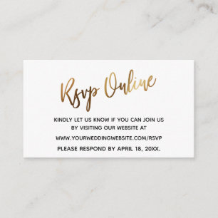 Cartão De Informações RSVP Online Manuscrito casual moderno Dourado simp