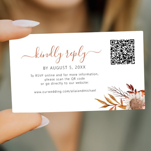 Cartão De Informações RSVP online para casamento boho outono rústico (Criador carregado)
