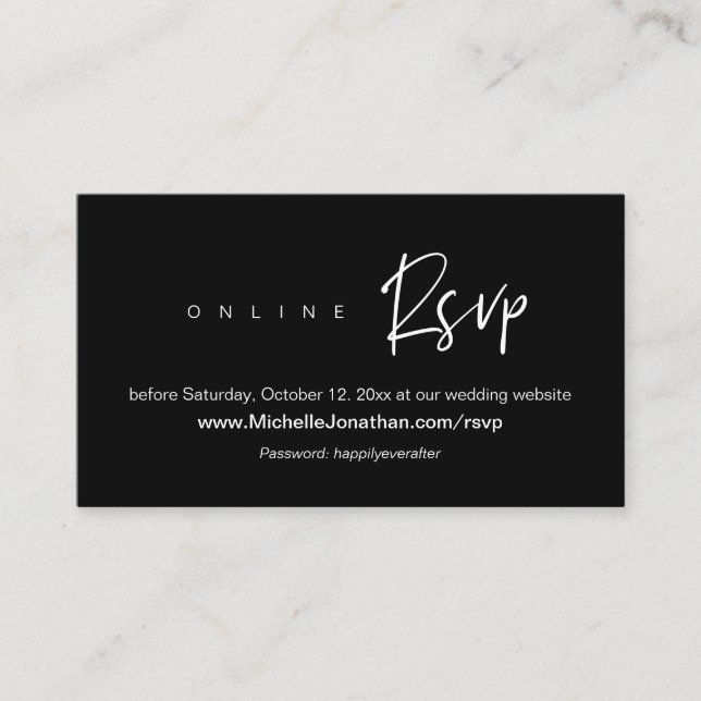 Cartão De Informações RSVP Online, Site de Casamento, Senha, Lembrete (Frente)