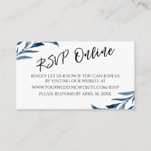 Cartão De Informações RSVP Online Typografia Azul Folhas Pintadas