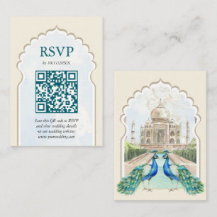 Cartão De Informações RSVP Peacock Taj Mahal Indian Wedding Código QR