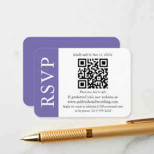 Cartão De Informações RSVP Periwinkle e Branco de Casamento QR Moderno