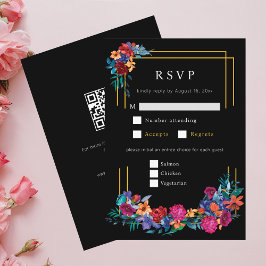 Cartão De Informações RSVP Preto de Casamento da Flor Fiesta Mexicana