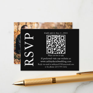 Cartão De Informações RSVP Preto de Casamento de Foto de Na moda Moderno