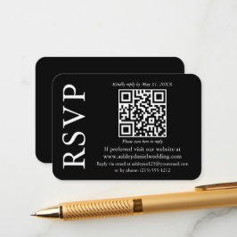 Cartão De Informações RSVP Preto de Casamento de Na moda QR Minimalista