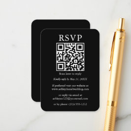 Cartão De Informações RSVP Preto Simples Minimalista de QR de Casamento