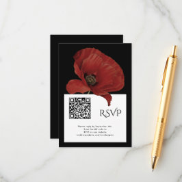 Cartão De Informações RSVP Preto Vermelho Moderno com Casamento de Códig