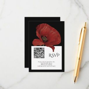Cartão De Informações RSVP Preto Vermelho Moderno com Casamento de Códig